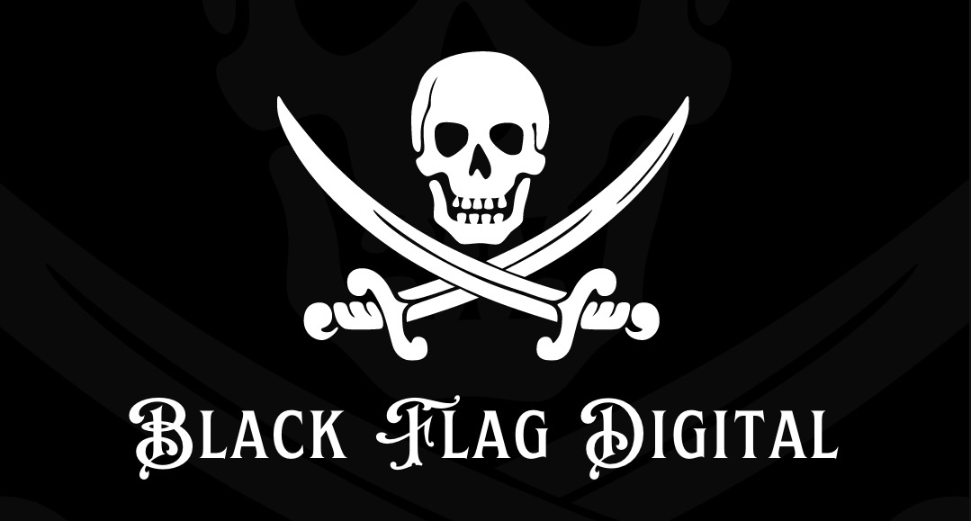 Jolly Roger Logo with a skull, crossed swords, and the words Black Flag Digital